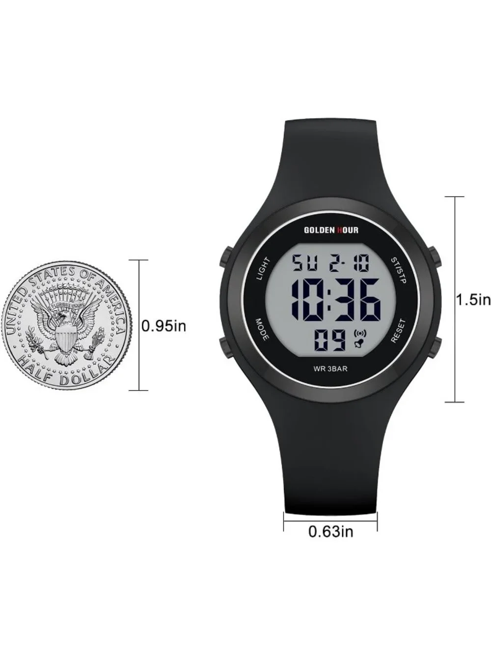 Women's All Black Waterproof Sport Digital Chronograph Silicone Strap Watches